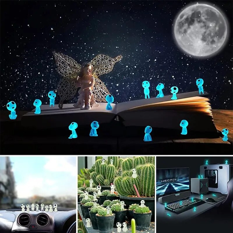 10 tk Helendavad päkapikud minifiguurid akvaariumi dekoor Kodama pimeduses helendavad figuurid aia mikro lilledega potimaastiku ornament