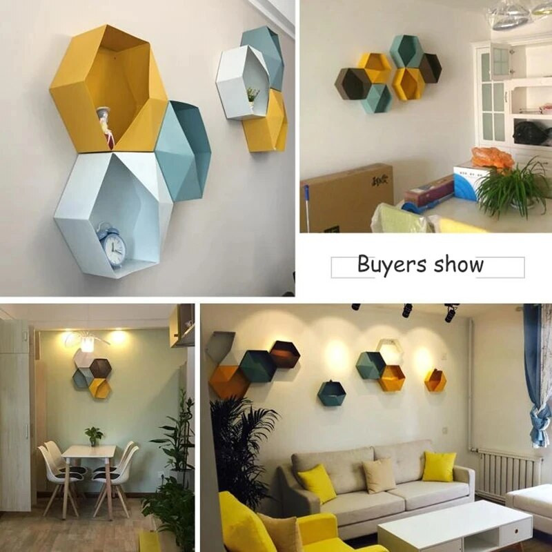 Kućni dekor Viseća zidna polica Posuda za cvijeće Police Zidni dekor Držač za pohranu Šesterokutna kutija za pohranu Uređenje sobe Kreativna kombinacija