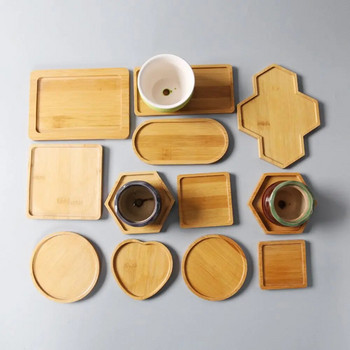 1 τεμ. απλός δίσκος ξύλου μπαμπού, στρογγυλός, τετράγωνος, εξάγωνος, βάση γλάστρας, παχύφυτα, θήκη για μπονσάι, διακόσμηση σπιτιού, δώρο κηπουρικής
