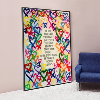 Αφίσα με κίνητρα με πολύχρωμες καρδιές ζωγραφική σε καμβά αφηρημένη τέχνη γκράφιτι εικόνα τοίχου για μοντέρνα διακόσμηση σπιτιού σαλονιού