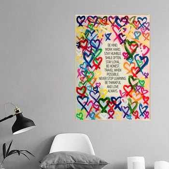 Мотивационен плакат с цитати Цветни сърца Картина на платно Абстрактни графити Художествена картина за стена за модерен домашен декор на всекидневна