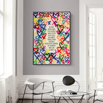 Мотивационен плакат с цитати Цветни сърца Картина на платно Абстрактни графити Художествена картина за стена за модерен домашен декор на всекидневна