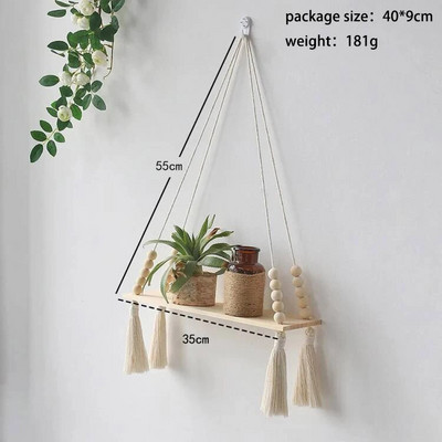 Puidust seinariiul Makraame ujuvad vitriinriiulid Rippuvad seinataimed Nurgahoidik ruumi kaunistamiseks Boho kodukaunistus