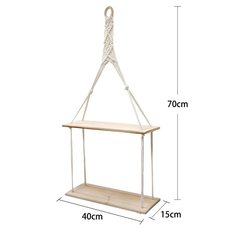 1 kom. Zidna polica Boho Biljna viseća polica Chic Decor 2 nivoa Plutajuće police od pamučnog užeta Makrame za spavaću sobu Dnevni boravak