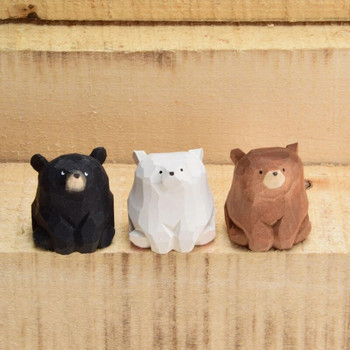 Ξύλινα χαριτωμένα μίνι αρκουδάκια μασίφ ξυλόγλυπτα ειδώλια αρκούδας Μινιατούρα επιτραπέζια χειροτεχνία δωματίου Ταμπλό Διακοσμήστε παιδικά δώρα