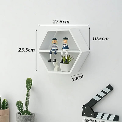 Police za lonce Knjige Drveni okvir Igračke Figurice Šesterokutni stil Držač za cvijeće Montaža Polica za rukotvorine Nordic Display Storage Wall Decor