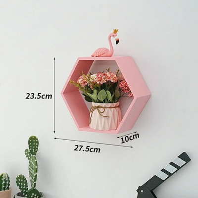 Police za lonce Knjige Drveni okvir Igračke Figurice Šesterokutni stil Držač za cvijeće Montaža Polica za rukotvorine Nordic Display Storage Wall Decor