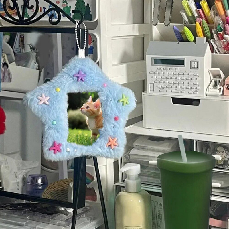 Fluffy Star Držač za fotografije Plišana navlaka za kartice 3 inča Kpop Držač za foto kartice Morska zvijezda Držač za foto kartice Torba Privjesak Školski pribor