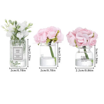 1:12 Κλίμακα κουκλόσπιτο Βάζο με λουλούδια Αξεσουάρ κούκλας Ροζ τριαντάφυλλο λευκό γιασεμί Μίνι λουλουδάτη σύνθεση