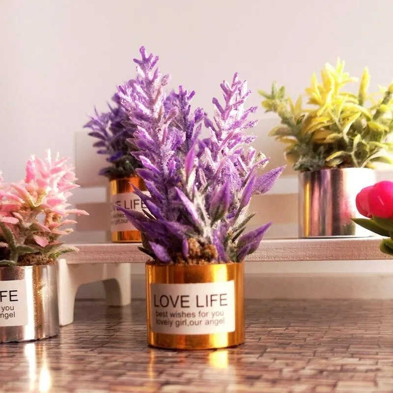 1:12 Mini cserepes növény virágok cserepes babaház miniatűr tündérkert dísz babaház dekoráció bonsai modell gyerek játék