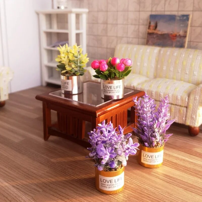 1:12 Mini cserepes növény virágok cserepes babaház miniatűr tündérkert dísz babaház dekoráció bonsai modell gyerek játék