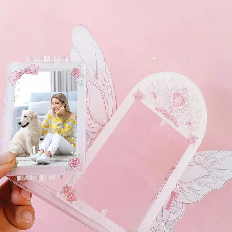 Nuotraukų rėmelis Kūrybinės formos pasukamas dvipusis 3D drugelio fotokortelė paveikslų rėmelio ekrano laikiklis darbastalio namų dekoravimas