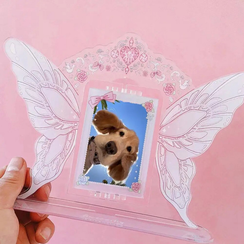 Nuotraukų rėmelis Kūrybinės formos pasukamas dvipusis 3D drugelio fotokortelė paveikslų rėmelio ekrano laikiklis darbastalio namų dekoravimas