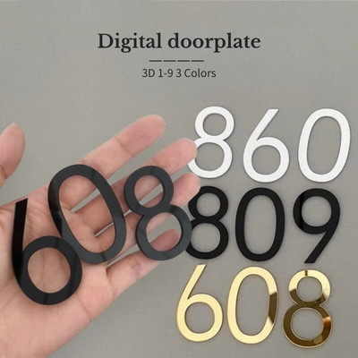 Rendszámtábla Öntapadó ajtótábla akril 3D számjel kapu számjegyek dekorációs matricák címke Hotel otthoni kiegészítőkhöz