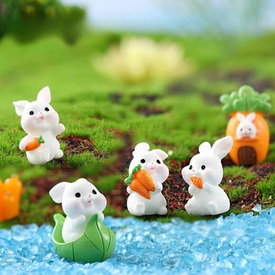 10pcs Micro Landscape Ornaments Easter Rabbit Paradise Resin Animals Figurines Cartoons Bunny Gardening Miniatures Decoration