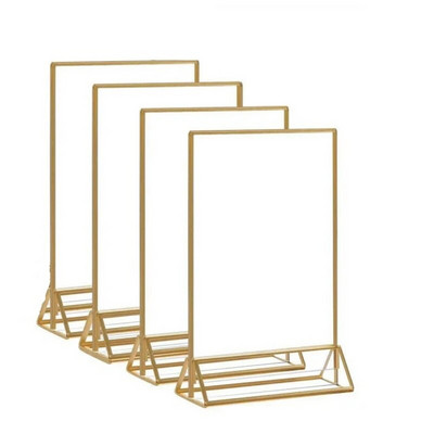 Acrylic Sign Holder Gold Picture Frame Double Sided Clear Display Stand, Gold Acrylic Frames For Home Shop Restaurant Durable