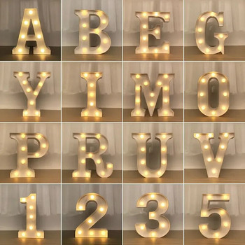 Декоративни букви Буква от азбука LED светлини Светеща лампа с цифри Декорация Батерия Нощна лампа Парти Декорация на бебешка спалня