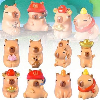Ρητίνη Μινιατούρα Capybara Figurines Πολύχρωμα DIY Cartoon Capybara αξεσουάρ αγαλμάτων Στολίδι αυτοκινήτου Μίνι ειδώλιο ζώων