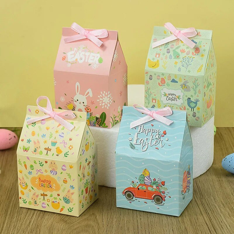 12 tk lihavõttepühade kinkekarp Jänes lihavõttemunad majakujuline paberkarbid pakkekotid 2024 häid lihavõttepühi kaunistuspeo DIY tarvikud