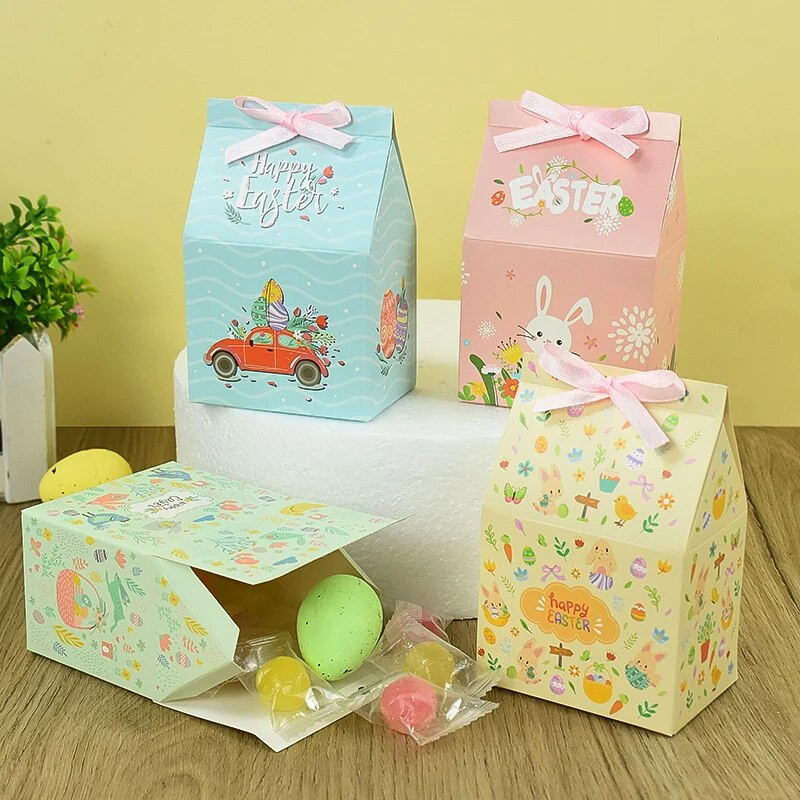 12 tk lihavõttepühade kinkekarp Jänes lihavõttemunad majakujuline paberkarbid pakkekotid 2024 häid lihavõttepühi kaunistuspeo DIY tarvikud