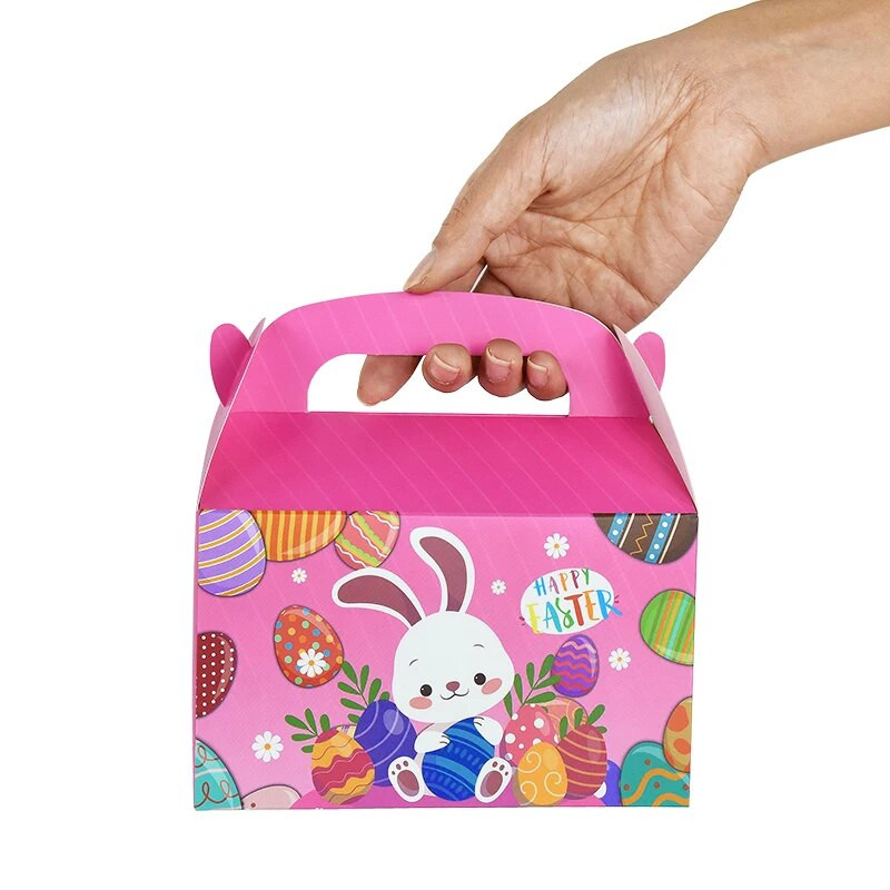 Cutie de 5 bucăți cu iepuri drăguți, prăjituri, bomboane, cutie de cadou portabilă, drăguță, cutie de ambalare de Paște, iepure de desene animate, decorare pentru petrecerea de Paște 2024, cadouri pentru copii