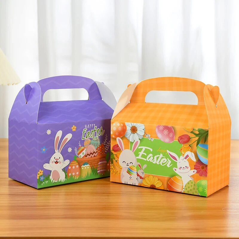 Cutie de 5 bucăți cu iepuri drăguți, prăjituri, bomboane, cutie de cadou portabilă, drăguță, cutie de ambalare de Paște, iepure de desene animate, decorare pentru petrecerea de Paște 2024, cadouri pentru copii