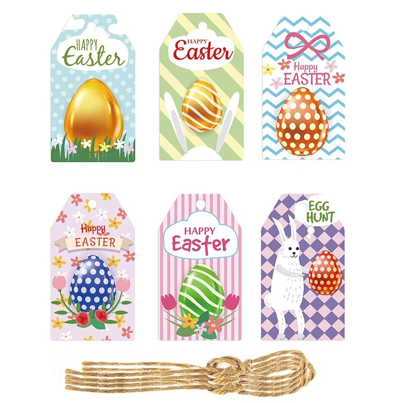 60 vnt. Linksmų Velykų Kraftpopieriaus etiketės Velykų vakarėlio dekoravimas Animacinis filmas Triušis Velykų kiaušiniai Dovanų Pakabinimo Etiketės Vaikams Dovanų Pakavimo Dekoras