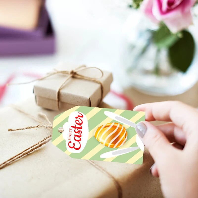 60 vnt. Linksmų Velykų Kraftpopieriaus etiketės Velykų vakarėlio dekoravimas Animacinis filmas Triušis Velykų kiaušiniai Dovanų Pakabinimo Etiketės Vaikams Dovanų Pakavimo Dekoras