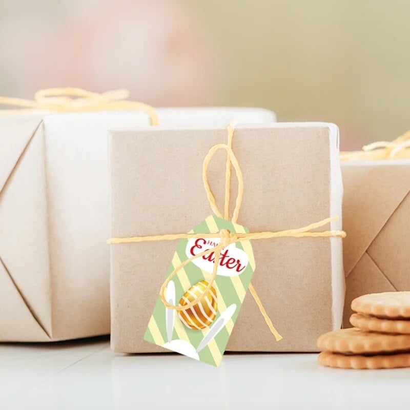 60 vnt. Linksmų Velykų Kraftpopieriaus etiketės Velykų vakarėlio dekoravimas Animacinis filmas Triušis Velykų kiaušiniai Dovanų Pakabinimo Etiketės Vaikams Dovanų Pakavimo Dekoras