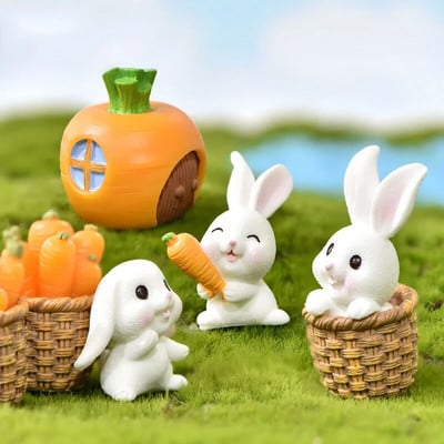 4 buc/set Model de iepure Figurină de animale din desene animate Casă de păpuși Zână în miniatură Decor pentru grădină de acasă Mucegai din rășină Meșteșug de birou de Paște