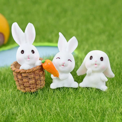 4db/készlet Nyúlmodell Rajzfilm Állatfigura Babaház Miniatűr Tündér Otthoni Kert Dekoráció Gyantaforma Húsvéti Asztali kézműves