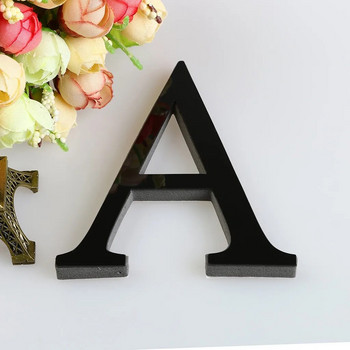 3D Αγγλικά γράμματα καθρέφτης αυτοκόλλητο τοίχου Μαύρο ακρυλικό αλφάβητο Αξεσουάρ αφίσας τοιχογραφίας DIY για διακόσμηση τοίχου γάμου σπιτιού