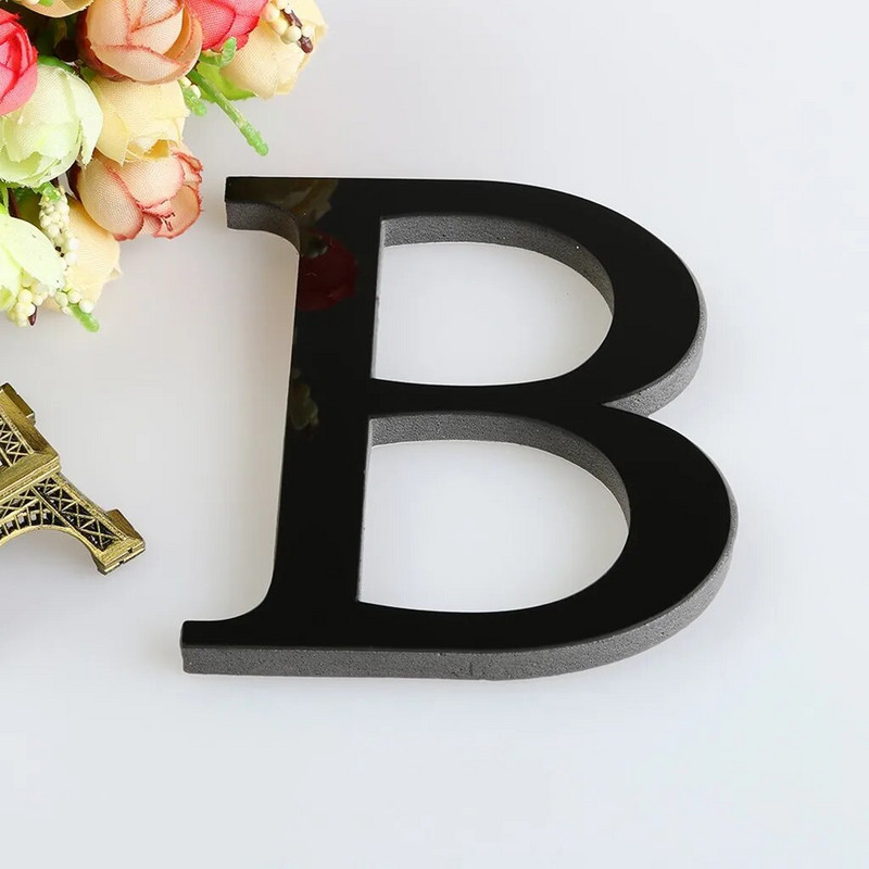 3D angol betűs tükör falmatrica fekete akril ábécé barkács művészet falfestmény plakáttartozékok otthoni esküvői faldíszekhez