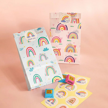 6/12Pcs Rainbow Хартиени торбички за подаръци Направи си сам Baking Candy Cookies Опаковъчна чанта Stand Up Favor Bags Wedding Party Birthday Supplies