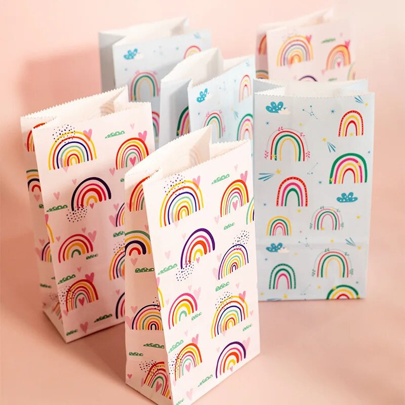 6/12Pcs Rainbow papirnate poklon vrećice DIY Baking Candy Cookies Vrećica za pakiranje Stand Up Favor Torbe Svadbena zabava Rođendanske potrepštine
