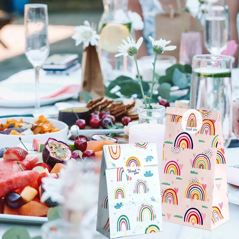 6/12Pcs Rainbow papirnate poklon vrećice DIY Baking Candy Cookies Vrećica za pakiranje Stand Up Favor Torbe Svadbena zabava Rođendanske potrepštine