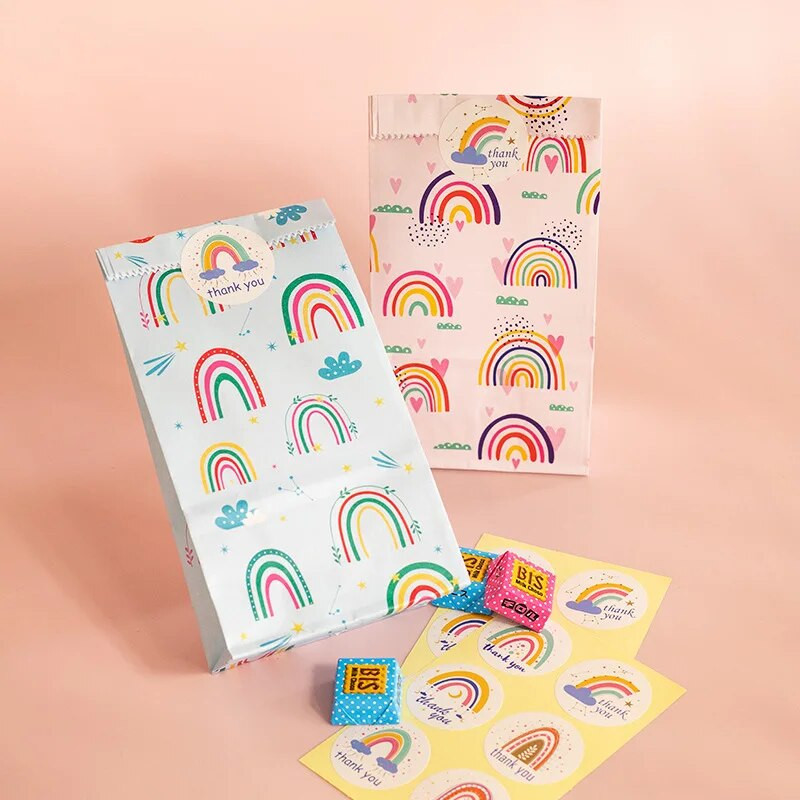 6/12Pcs Rainbow papirnate poklon vrećice DIY Baking Candy Cookies Vrećica za pakiranje Stand Up Favor Torbe Svadbena zabava Rođendanske potrepštine