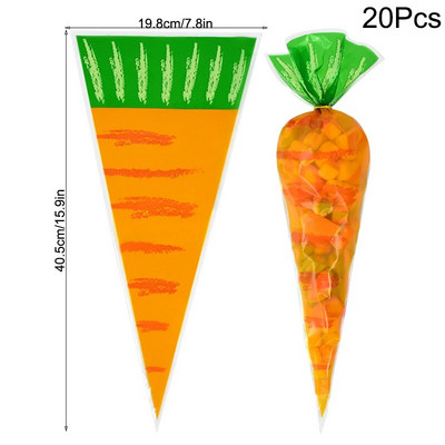 20/40 buc. Saci de bomboane de iepure de Paște morcov, pungi de prăjituri de iepuraș, pungi de cadouri din plastic transparent pentru decorarea petrecerii de aniversare a copiilor