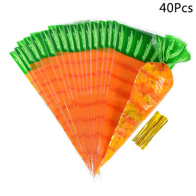 20/40 buc. Saci de bomboane de iepure de Paște morcov, pungi de prăjituri de iepuraș, pungi de cadouri din plastic transparent pentru decorarea petrecerii de aniversare a copiilor