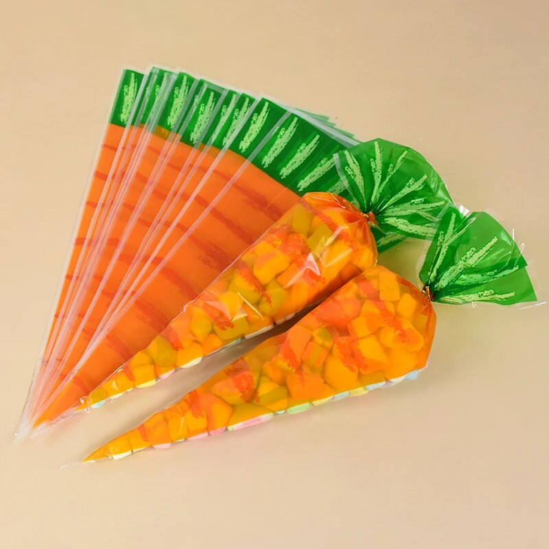 20/40 buc. Saci de bomboane de iepure de Paște morcov, pungi de prăjituri de iepuraș, pungi de cadouri din plastic transparent pentru decorarea petrecerii de aniversare a copiilor