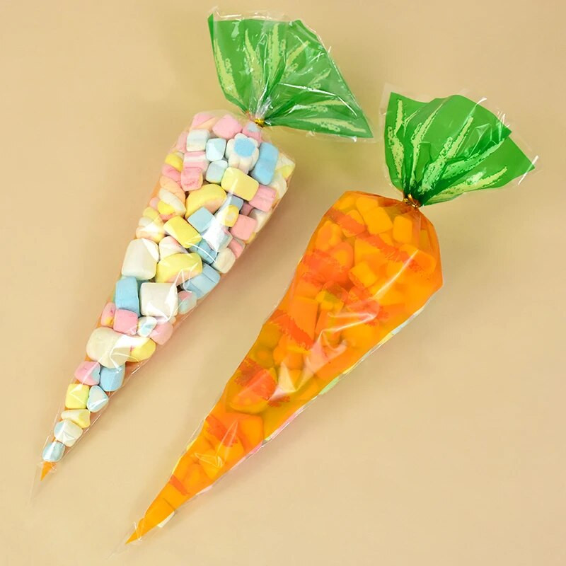 20/40 buc. Saci de bomboane de iepure de Paște morcov, pungi de prăjituri de iepuraș, pungi de cadouri din plastic transparent pentru decorarea petrecerii de aniversare a copiilor