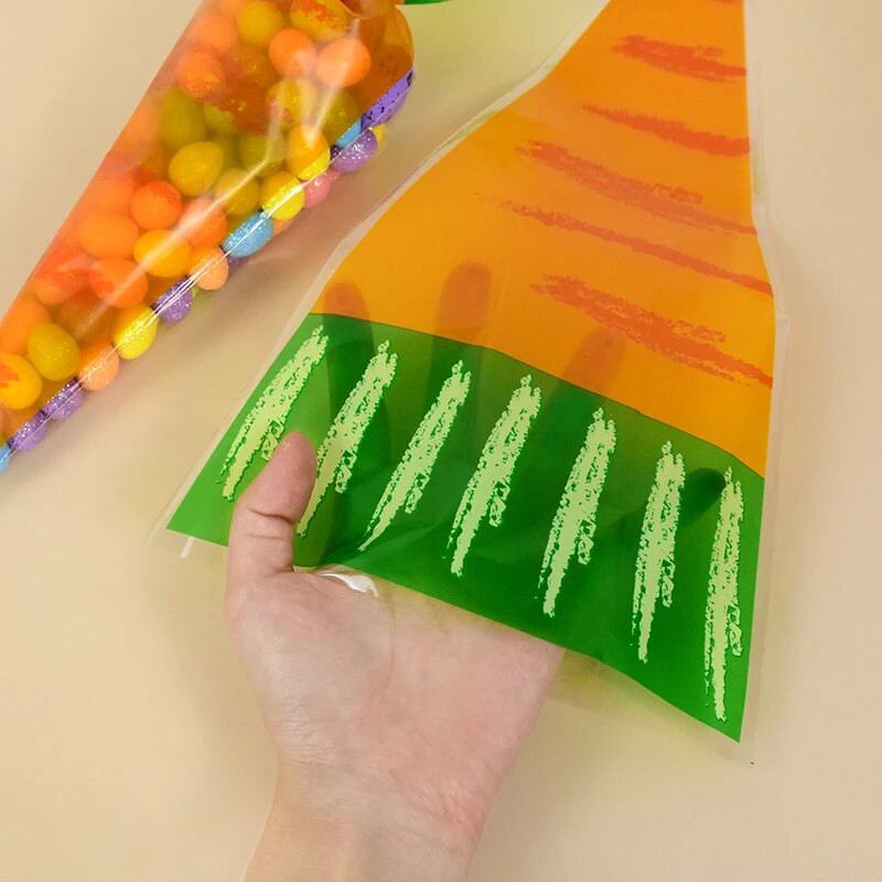 20/40 buc. Saci de bomboane de iepure de Paște morcov, pungi de prăjituri de iepuraș, pungi de cadouri din plastic transparent pentru decorarea petrecerii de aniversare a copiilor