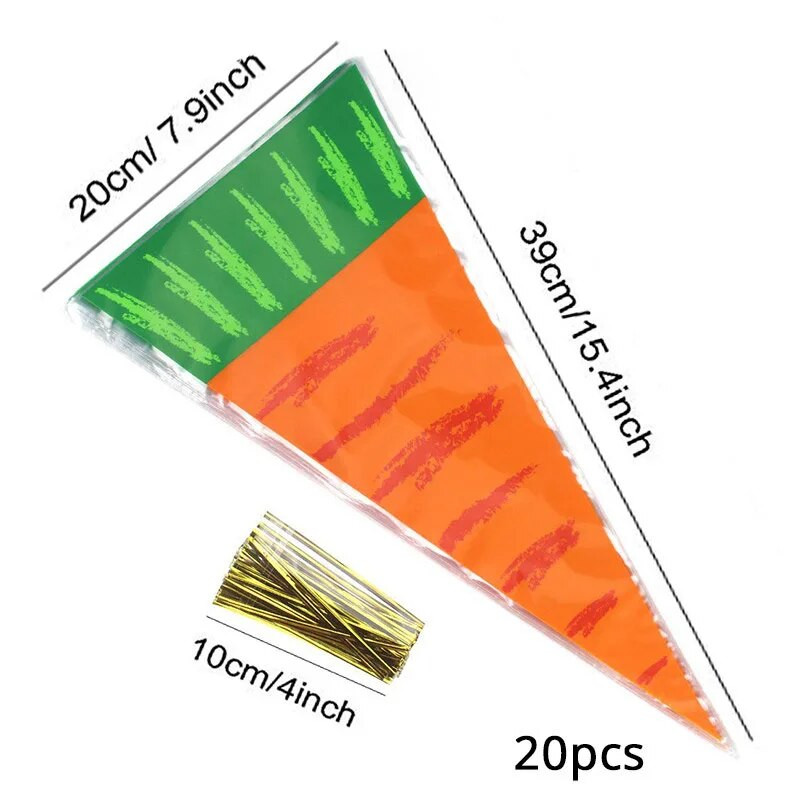 20db húsvéti sárgarépa cukorka táska húsvéti nyuszi nyúl ajándéktáska cukorka kúp műanyag zacskók Boldog tavaszi húsvéti születésnapi parti dekoráció