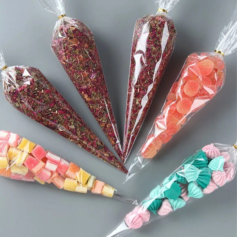 Läbipaistvad kandilised kommikotid Plastist tsellofaanist pakend kommibatoon Pulma sünnipäevapeo kaunistus Kingitused Lastele