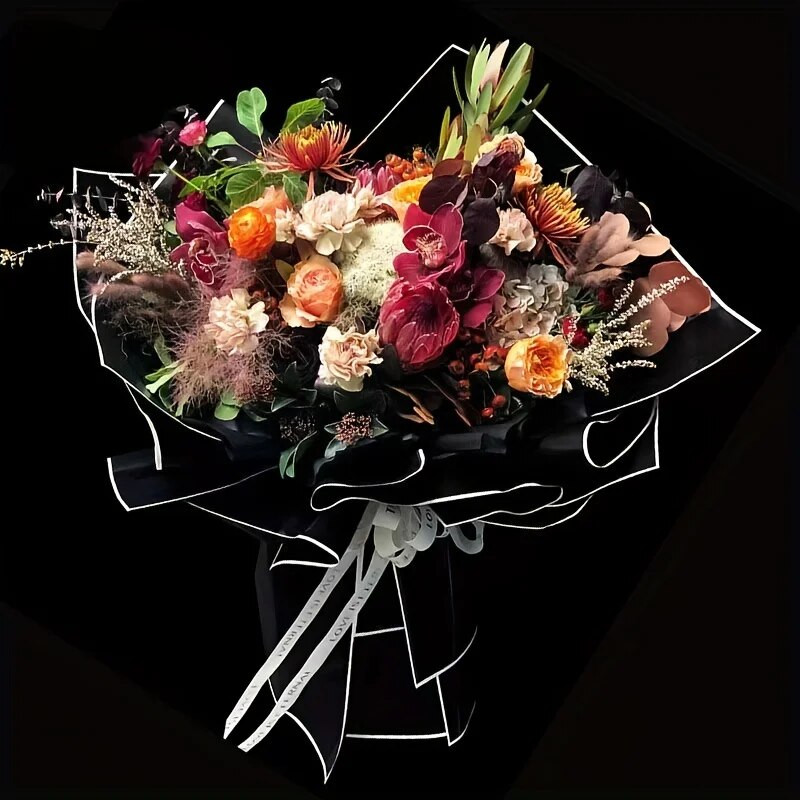 10 db vízálló fekete-fehér nemes ajándék virágos csomagolópapír