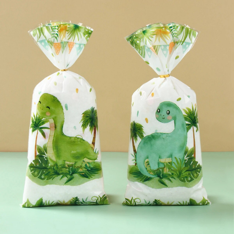 25/50/100db Rajzfilm dinoszaurusz PVC ajándéktasakok cukorka süti csomagoló táska dzsungel dinoszaurusz hableány pillangó születésnapi parti dekoráció