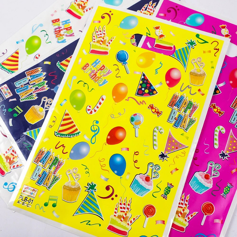 20db színes műanyag Boldog születésnapot ajándékcsomagoló táska Cukorka sütis táskák gyerekeknek Születésnapi Babazuhany Party Favor táskák