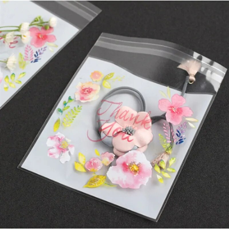 100db műanyag zacskók köszönöm süti cukorka táska öntapadó esküvői születésnapi partihoz ajándék táska keksz sütő csomagoló táska