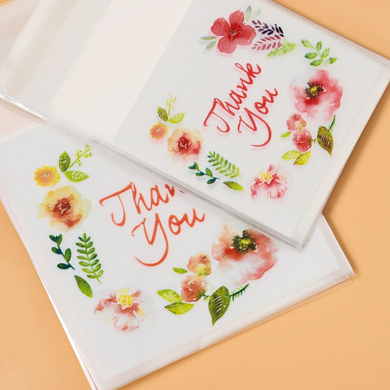 100 vnt. ačiū lipnūs maišeliai, skaidrūs plastikiniai sausainių pakuotė, skirti vestuvių vakarėlio dekoravimui, „pasidaryk pats“ dovanų pakavimo maišeliai