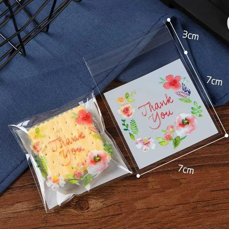 100 vnt. ačiū lipnūs maišeliai, skaidrūs plastikiniai sausainių pakuotė, skirti vestuvių vakarėlio dekoravimui, „pasidaryk pats“ dovanų pakavimo maišeliai